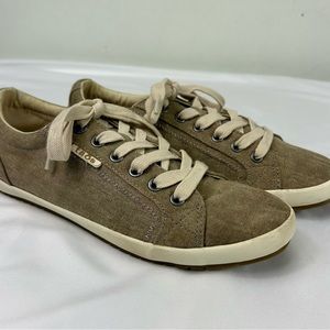 Taos Star Womens Size 8 Khaki Wash Canvas Lace Up Sneakers Shoes